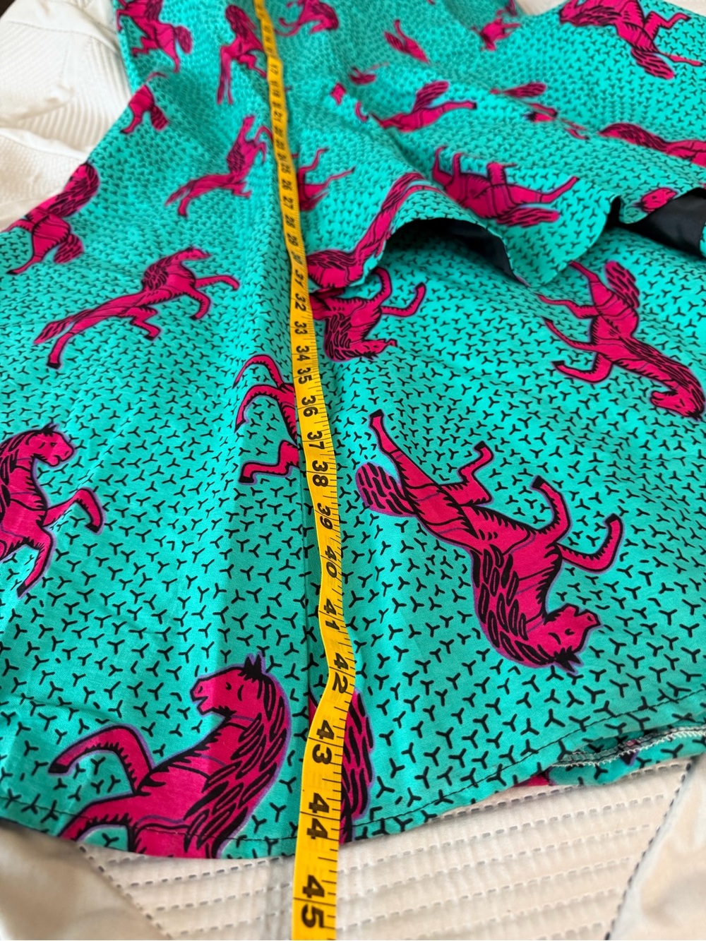 Bright Jade/Teal Blue with Vibrant Pink horses Floor Skimming Silhouette Skirt - Picture 2 of 9